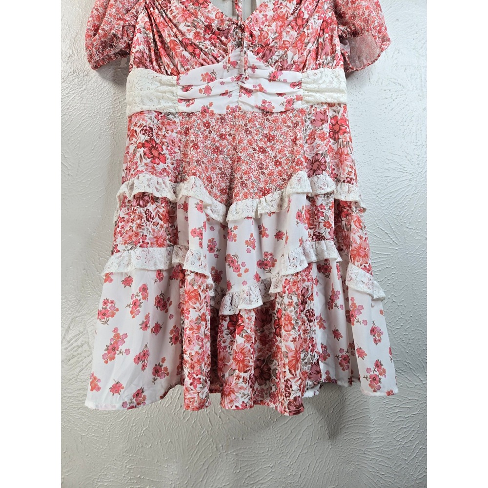 Arula Floral Lace Tiered Dress Size 1X Puff Sleeve Patchwork Cottagecore Boho - Picture 5 of 10